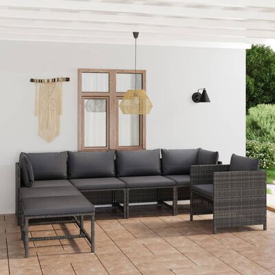 vidaXL 7 Piece Garden Lounge Set with Cushions Poly Rattan Grey