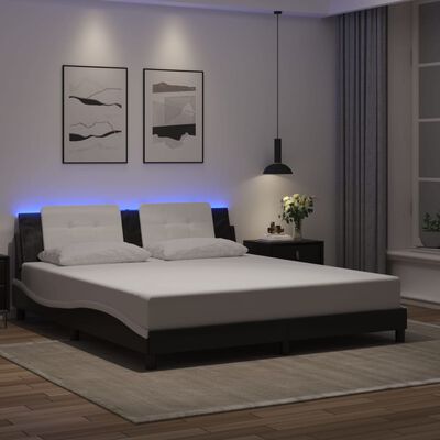 vidaXL Bed Frame with LED without Mattress Black and White 180x200 cm Super King