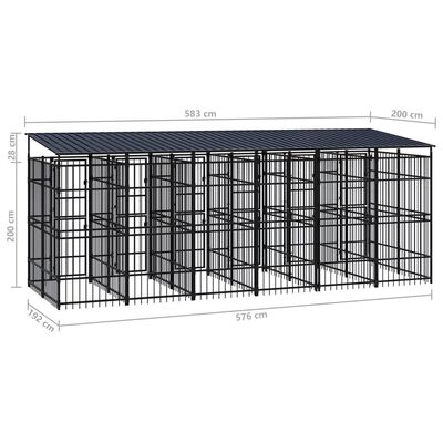 vidaXL Outdoor Dog Kennel with Roof Steel 11.06 m²