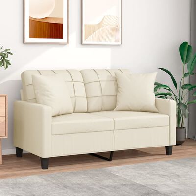 vidaXL 2-Seater Sofa with Throw Pillows Cream 120 cm Faux Leather