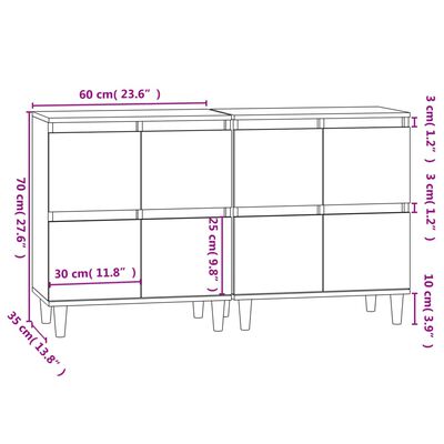 vidaXL Sideboards 2 pcs Sonoma Oak 60x35x70 cm Engineered Wood