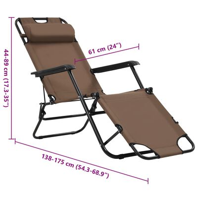 vidaXL Folding Sun Loungers 2 pcs with Footrests Steel Brown