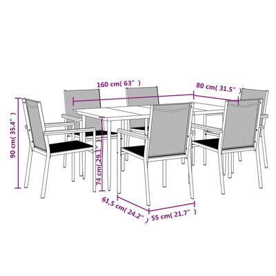 vidaXL 7 Piece Garden Dining Set Black Textilene and Steel