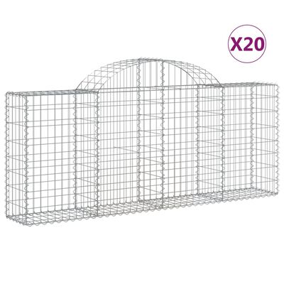 vidaXL Arched Gabion Baskets 20 pcs 200x30x80/100 cm Galvanised Iron