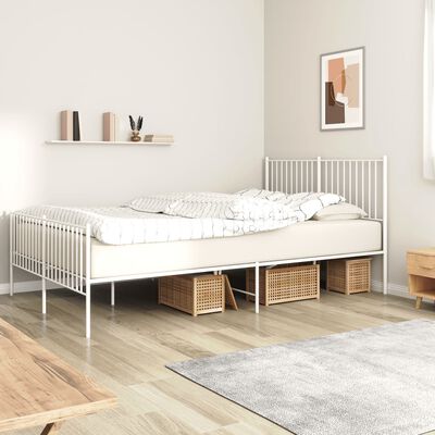 vidaXL Metal Bed Frame without Mattress with Footboard White 150x200 cm King Size