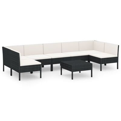 vidaXL 8 Piece Garden Lounge Set with Cushions Poly Rattan Black