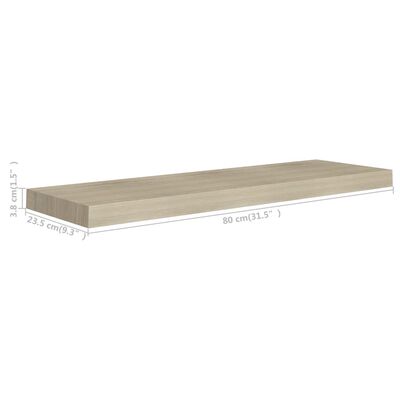 vidaXL Floating Wall Shelf Oak 80x23.5x3.8 cm MDF