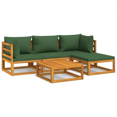 vidaXL 5 Piece Garden Lounge Set with Green Cushions Solid Wood