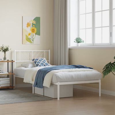 vidaXL Metal Bed Frame without Mattress with Headboard White 90x190 cm Single