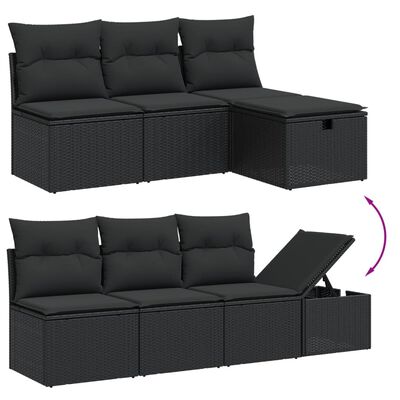 vidaXL 9 Piece Garden Sofa Set with Cushions Black Poly Rattan