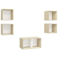 vidaXL 5 Piece TV Cabinet Set White and Sonoma Oak Engineered Wood