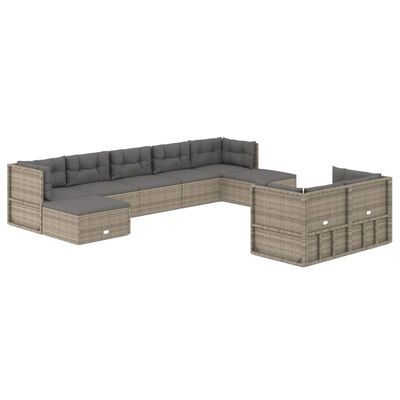 vidaXL 9 Piece Garden Lounge Set with Cushions Grey Poly Rattan