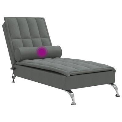 vidaXL Massage Chaise Lounge with Bolster Dark Grey Fabric