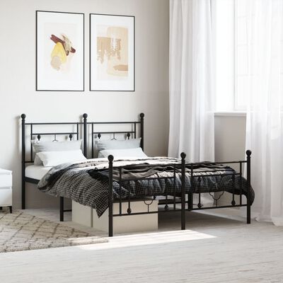 vidaXL Metal Bed Frame without Mattress with Footboard Black 135x190 cm Double