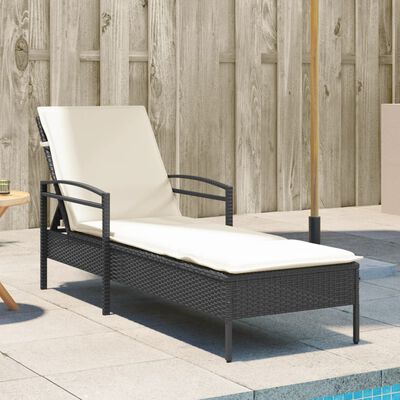 vidaXL Sun Lounger with Cushion Black 63x200x81 cm Poly Rattan