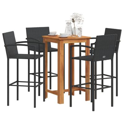 vidaXL 5 Piece Garden Bar Set Black Solid Wood Acacia and Poly Rattan