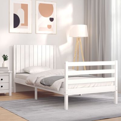 vidaXL Bed Frame without Mattress White Single Solid Wood