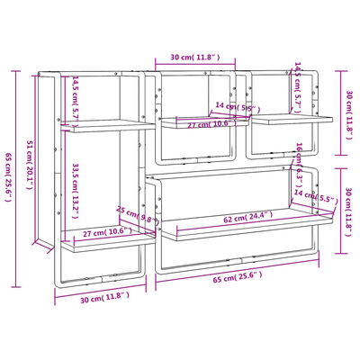 vidaXL 4 Piece Wall Shelf Set with Bars Black Engineered Wood