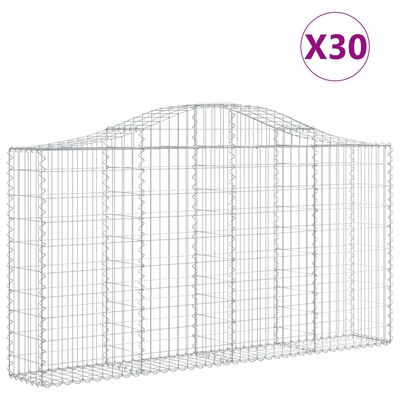 vidaXL Arched Gabion Baskets 30 pcs 200x30x100/120 cm Galvanised Iron