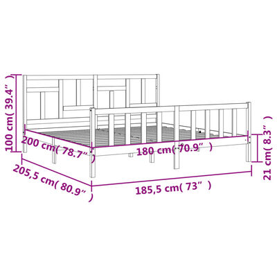 vidaXL Bed Frame without Mattress White Super King Size Solid Wood Pine