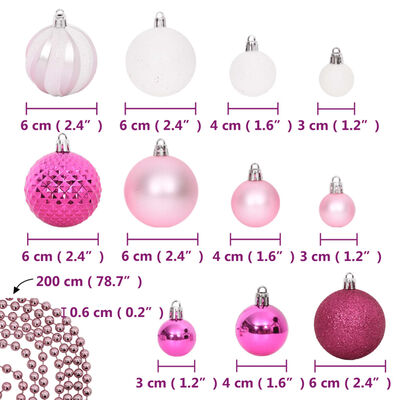 vidaXL 108 Piece Christmas Bauble Set White and Pink