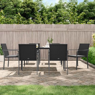 vidaXL 7 Piece Garden Dining Set with Cushions Poly Rattan and Steel