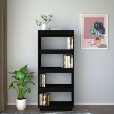 vidaXL Book Cabinet/Room Divider Black 60x35x135 cm Solid Pinewood