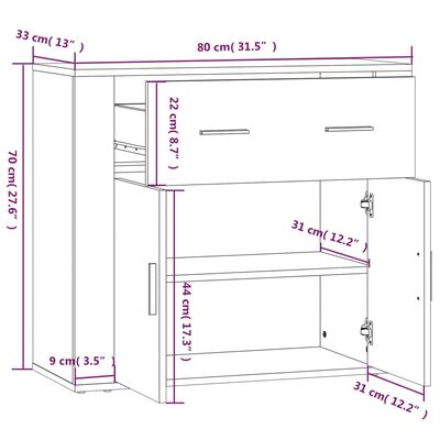 vidaXL Sideboard White 80x33x70 cm Engineered Wood