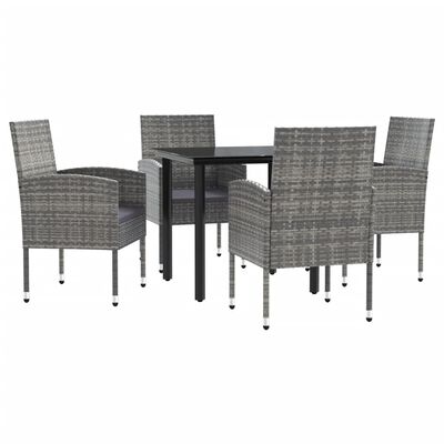 vidaXL 5 Piece Garden Dining Set Grey and Black Poly Rattan and Steel