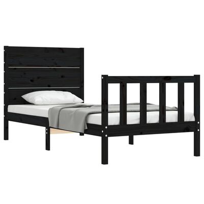 vidaXL Bed Frame without Mattress Black Single Solid Wood Pine