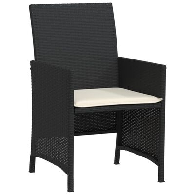 vidaXL 3 Piece Bistro Set with Cushions Black Poly Rattan