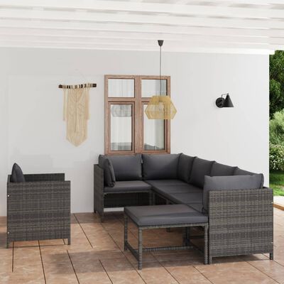 vidaXL 7 Piece Garden Lounge Set with Cushions Poly Rattan Grey