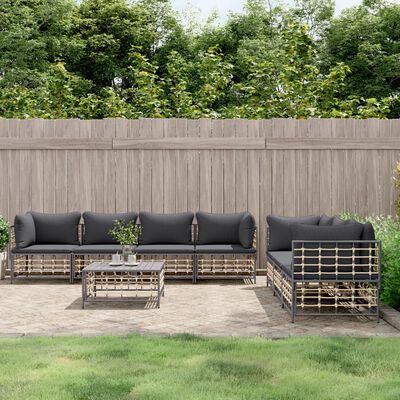 vidaXL 8 Piece Garden Lounge Set with Cushions Anthracite Poly Rattan