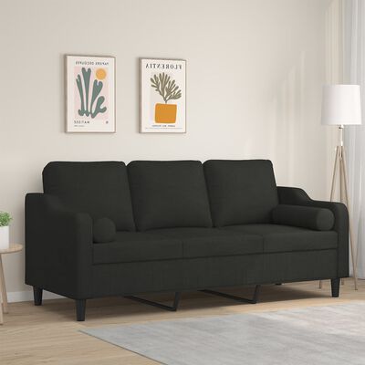 vidaXL 3-Seater Sofa with Throw Pillows Black 180 cm Fabric