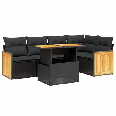 vidaXL 6 Piece Garden Sofa Set with Cushions Black Poly Rattan