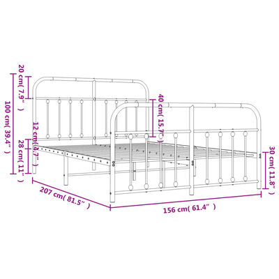 vidaXL Metal Bed Frame without Mattress with Footboard White 150x200 cm King Size