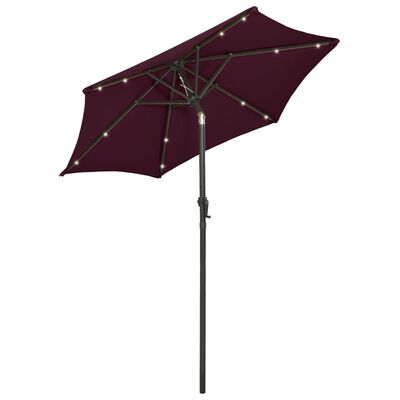 vidaXL Garden Parasol with LED Lights Bordeaux Red 200x211 cm Aluminium