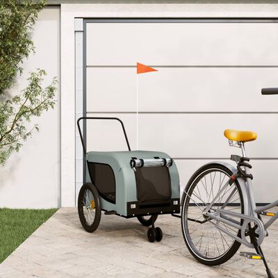 vidaXL Pet Bike Trailer Grey and Black Oxford Fabric and Iron