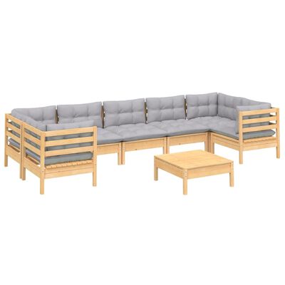 vidaXL 8 Piece Garden Lounge Set with Grey Cushions Pinewood