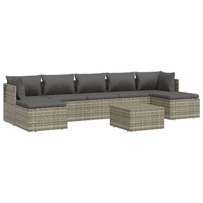 vidaXL 8 Piece Garden Lounge Set with Cushions Grey Poly Rattan