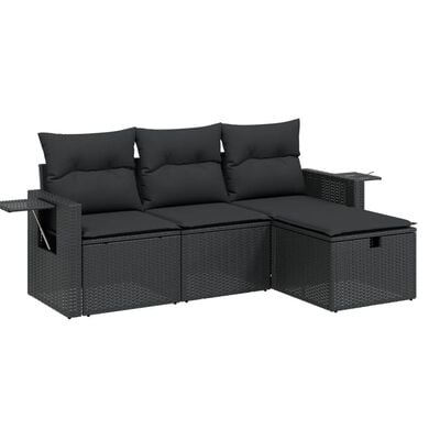 vidaXL 4 Piece Garden Sofa Set with Cushions Black Poly Rattan