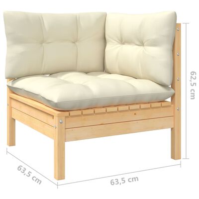 vidaXL 5 Piece Garden Lounge Set with Cream Cushions Solid Pinewood