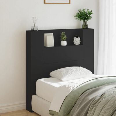 vidaXL Headboard Cabinet with LED Black 100x16.5x103.5 cm