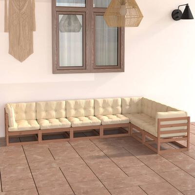 vidaXL 7 Piece Garden Lounge Set & Cushions Honey Brown Solid Pinewood