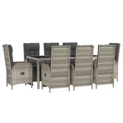 vidaXL 9 Piece Garden Dining Set with Cushions Grey Poly Rattan