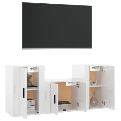 vidaXL 3 Piece TV Cabinet Set High Gloss White Engineered Wood