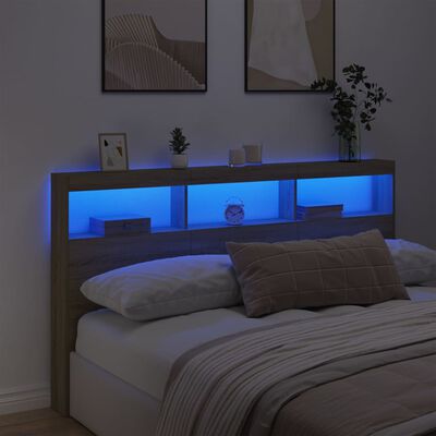 vidaXL Headboard Cabinet with LED Sonoma Oak 180x17x102 cm