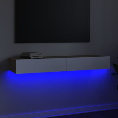 vidaXL TV Cabinet with LED Lights White and Sonoma Oak 120x35x15.5 cm