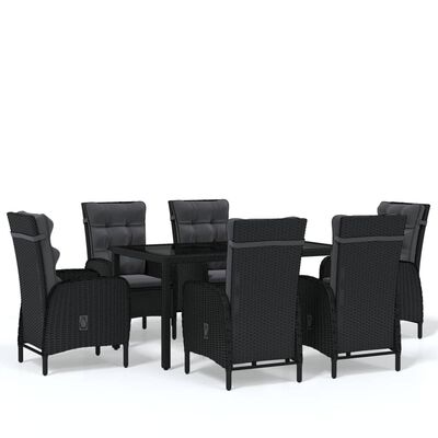 vidaXL 7 Piece Garden Dining Set Poly Rattan Black