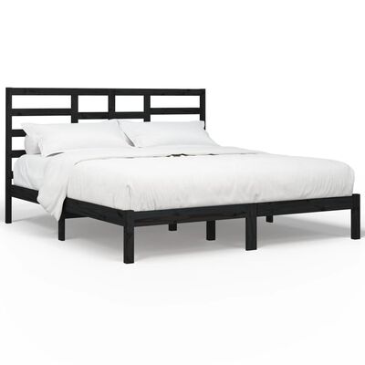 vidaXL Bed Frame without Mattress Black Solid Wood 180x200 cm Super King